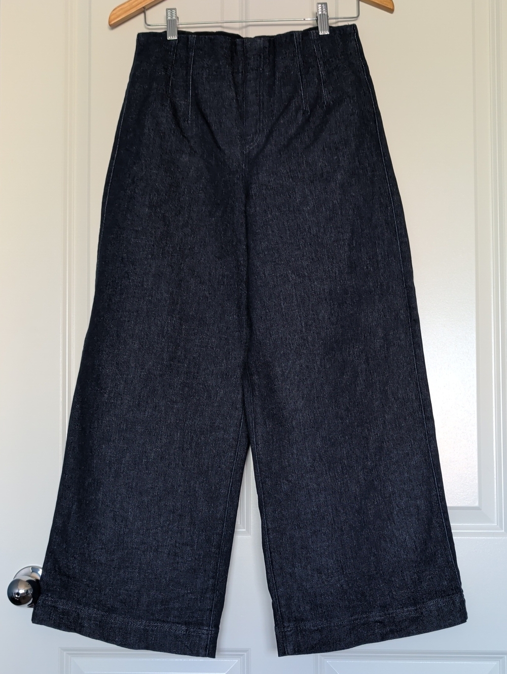 SPANX Cropped Wide-Leg — Dark Blue Denim